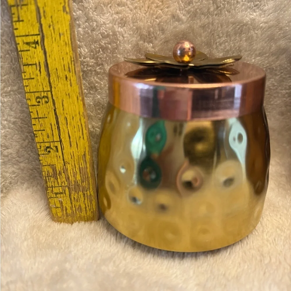 Copper Hammered Metal Jar with Flower top Box/Container/Chocolate/ Dry fruit Box